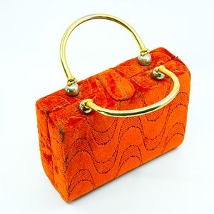 1960s LEWIS Vintage Orange Cut Velvet Box Bag